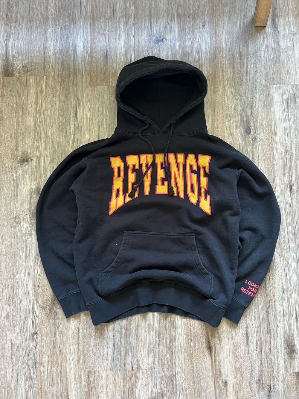 Black Revenge drake Pullover Hoodie with Flame Lettering